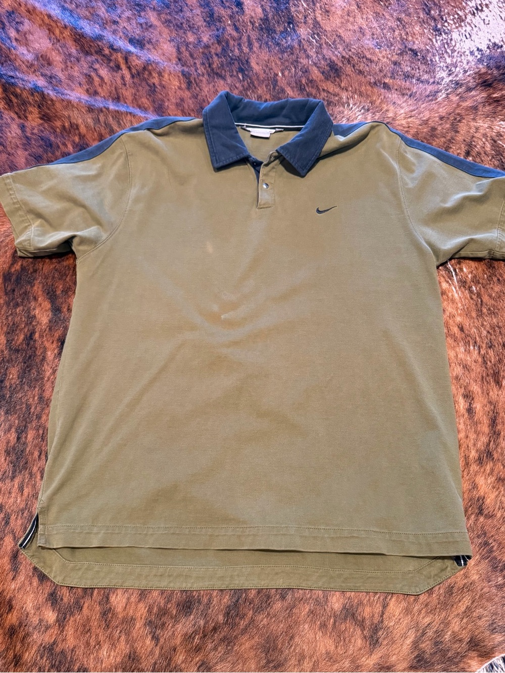 Vintage Nike Golf Polo Olive Green Two Tone Colorblock Blue Men’s L 2000s Y2K